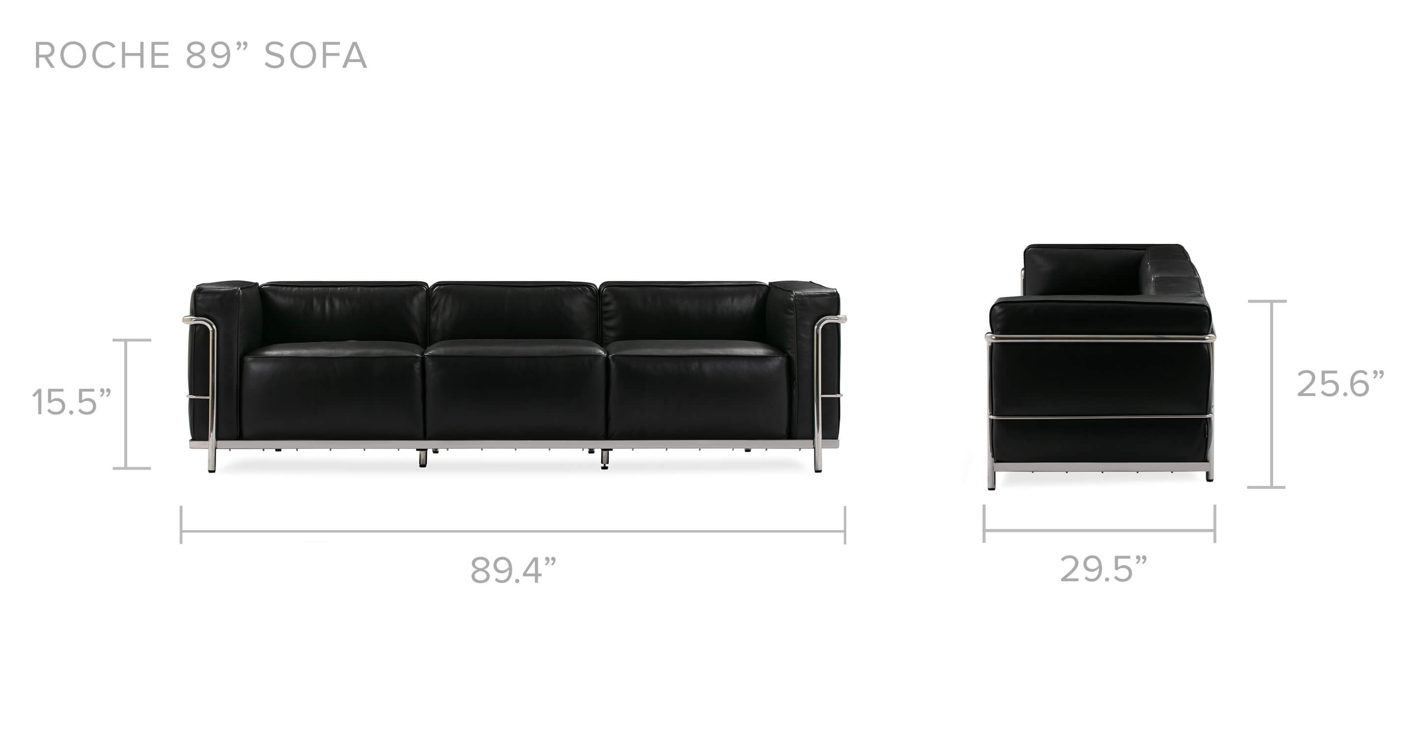 Black Roche 89" Leather Sofa
